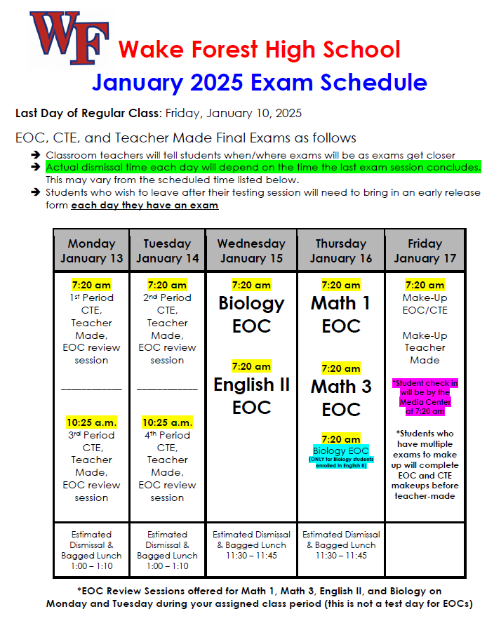  WFHS Schedule